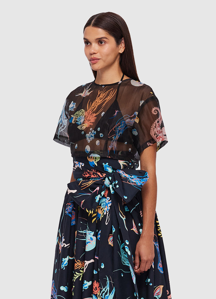 Indie Sleeve Top Twilight Print in Black LEO LIN® Official site