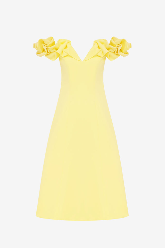 Exclusive LEO LIN Annie Off Shoulder Frill Midi Dress - Sorbet Yellow