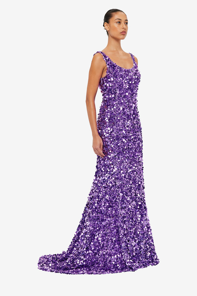 Exclusive LEO LIN Adeline Sequin Low Back Gown - Lavender