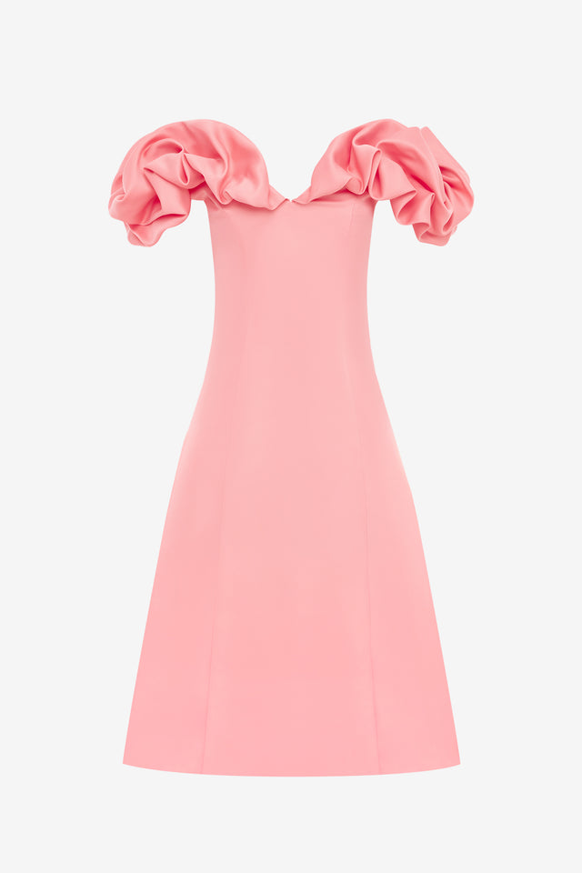 Exclusive LEO LIN Annie Off Shoulder Frill Midi Dress - Strawberry Pink