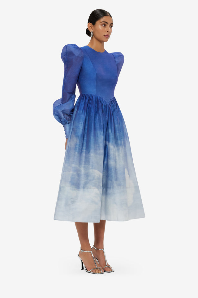 Exclusive LEO LIN Jordana Structured Shoulder Midi Dress - Aerial Print