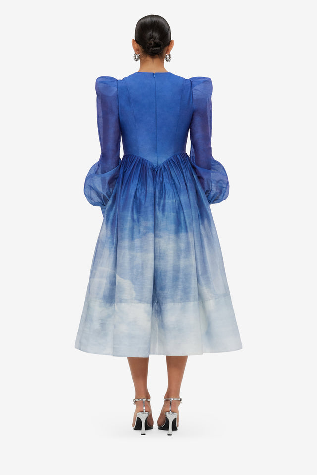 Exclusive LEO LIN Jordana Structured Shoulder Midi Dress - Aerial Print
