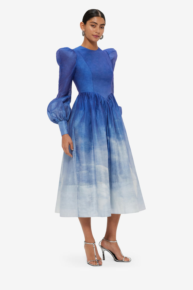 Exclusive LEO LIN Jordana Structured Shoulder Midi Dress - Aerial Print