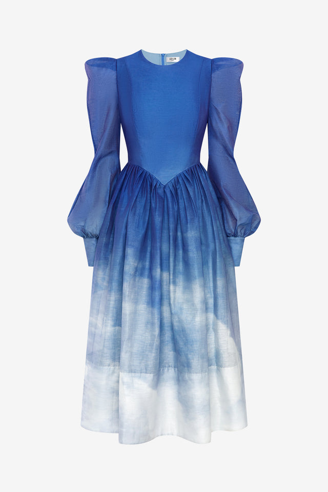 Exclusive LEO LIN Jordana Structured Shoulder Midi Dress - Aerial Print