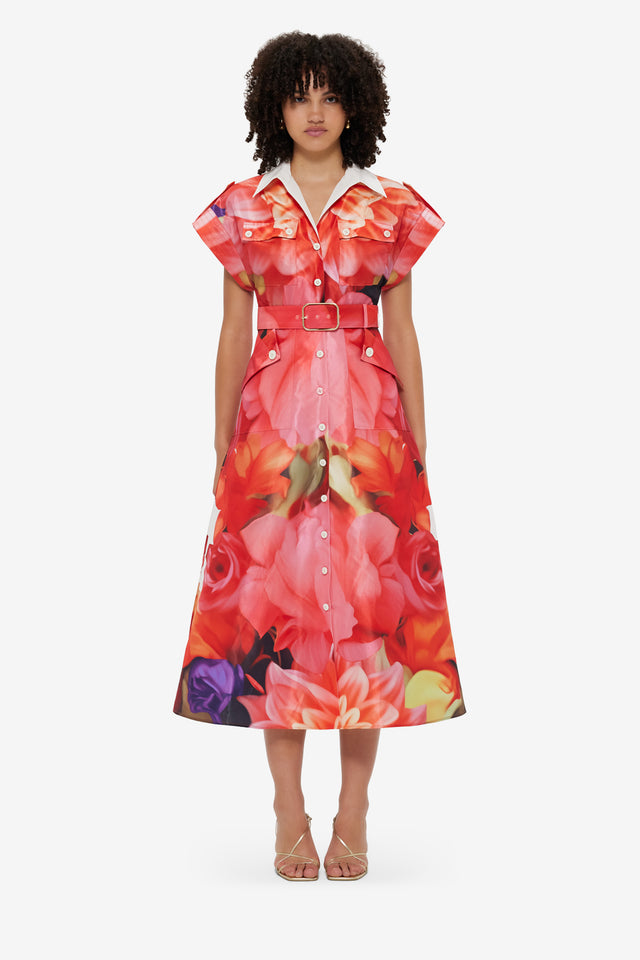 Exclusive LEO LIN Audrey Pocket Shirt Midi Dress - Kaleidoscope Print
