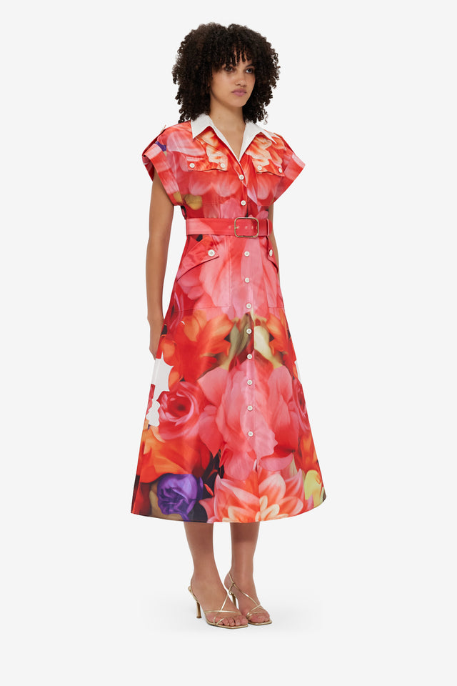Exclusive LEO LIN Audrey Pocket Shirt Midi Dress - Kaleidoscope Print