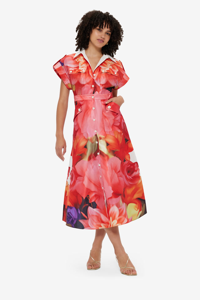 Exclusive LEO LIN Audrey Pocket Shirt Midi Dress - Kaleidoscope Print