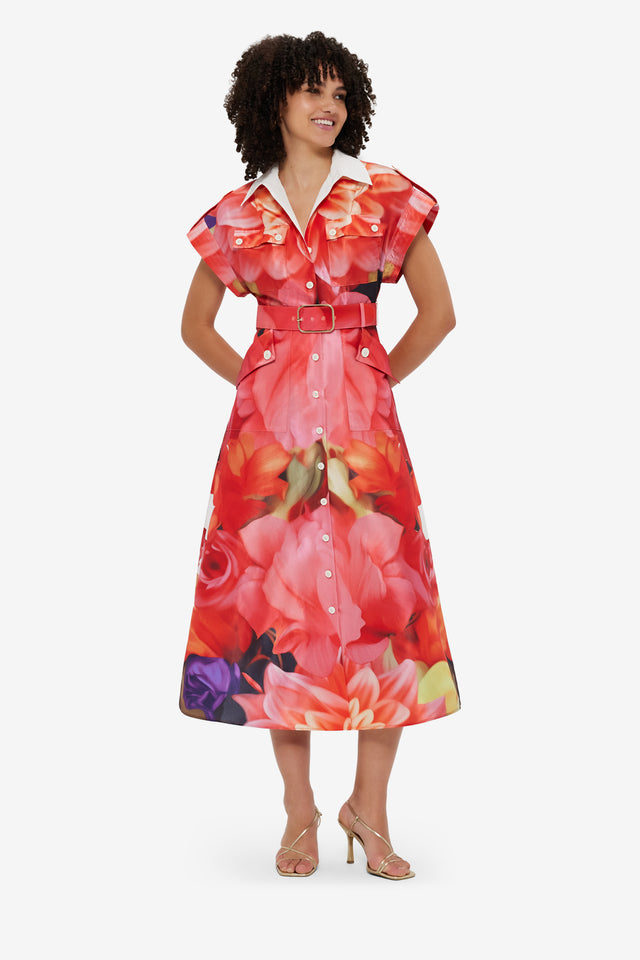 Exclusive LEO LIN Audrey Pocket Shirt Midi Dress - Kaleidoscope Print