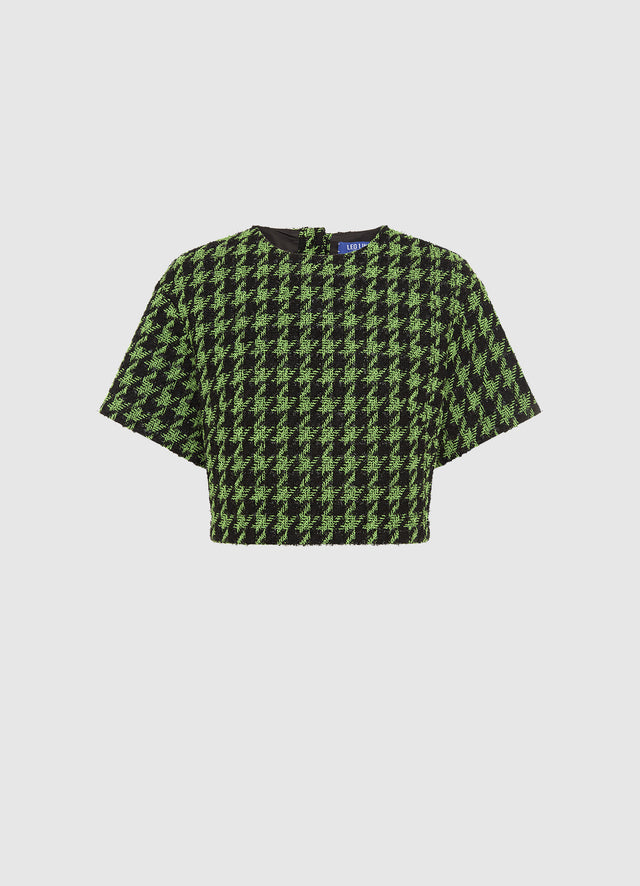 Exclusive LEO LIN Indie Tweed Sleeve Top - Houndstooth