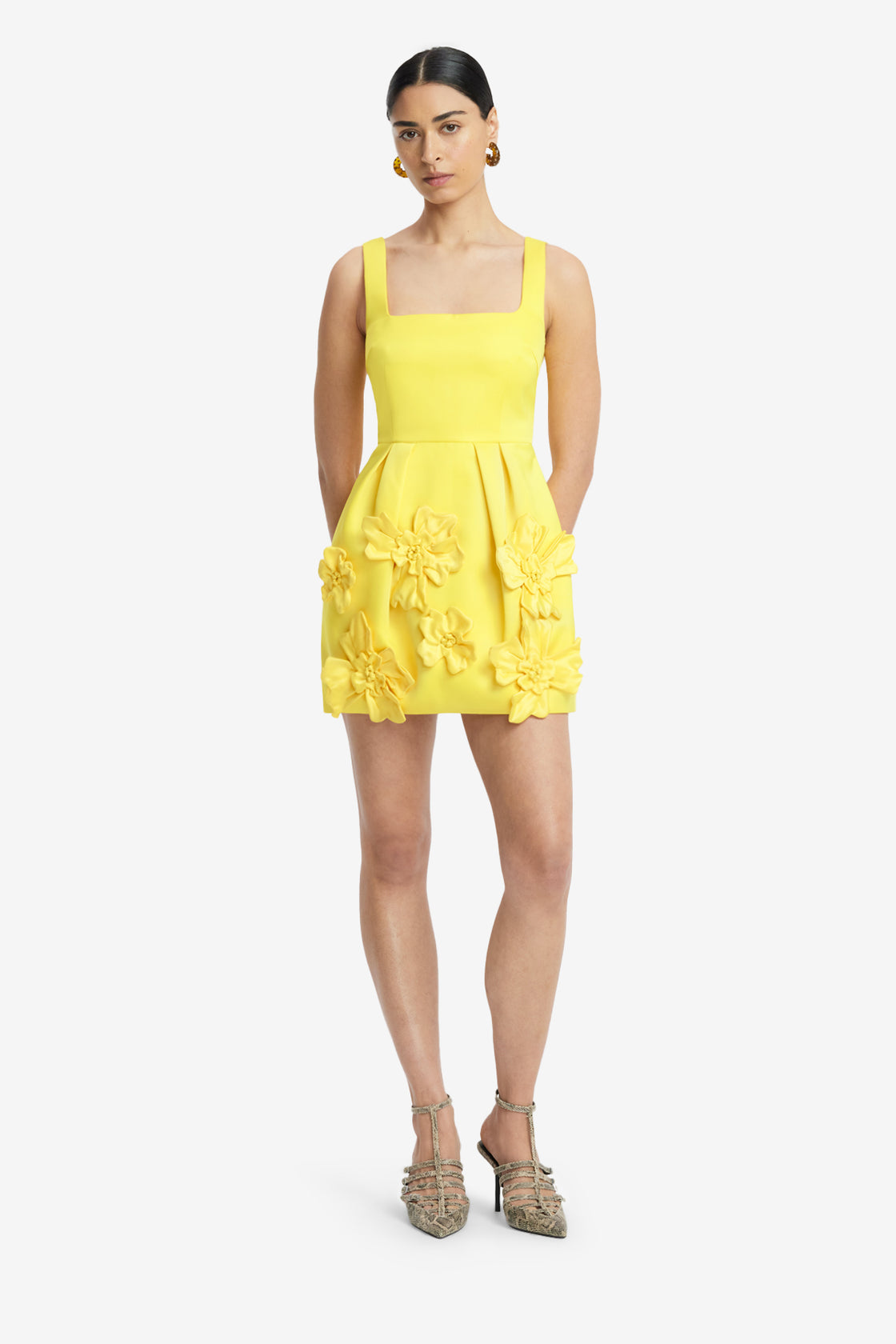 Exclusive LEO LIN Piper Floral Applique Bell Shape Mini Dress - Sunshine
