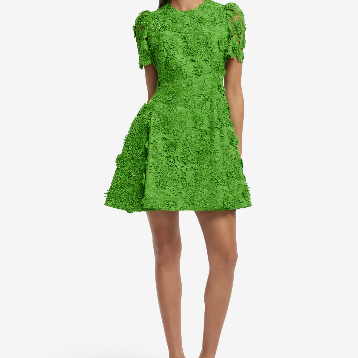 green lace monsteras mini dress Elyse Lace Short Sleeve Mini Dress