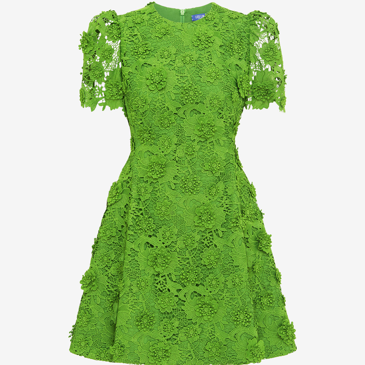 green lace monsteras mini dress Elyse Lace Short Sleeve Mini Dress