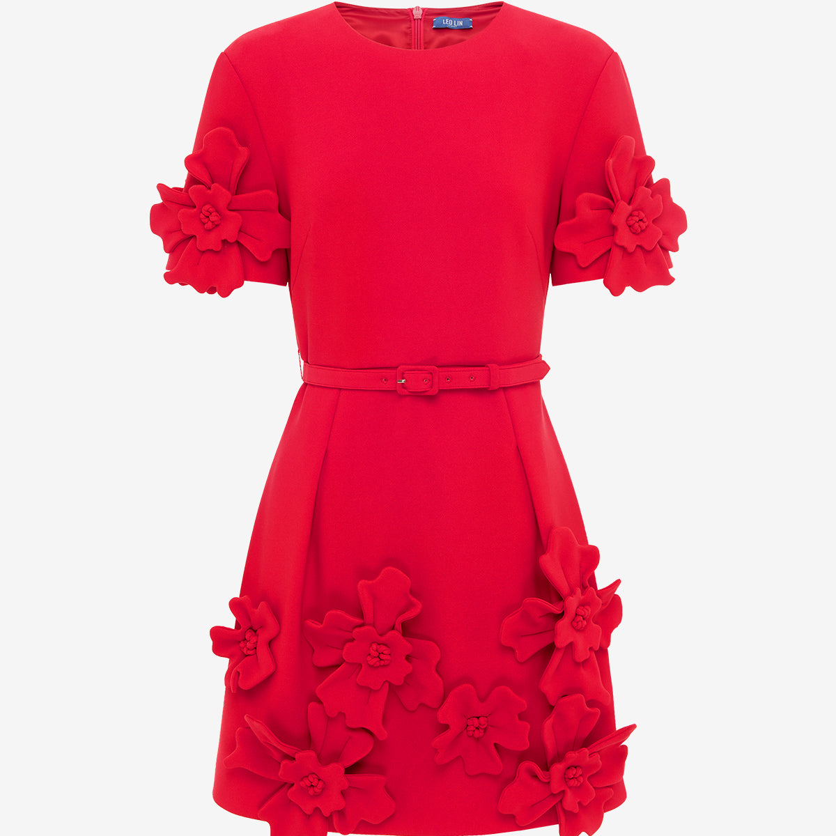 leo lin aurelie appliqu short sleeve mini dress LEO LIN Aurelie Floral Appliqu Mini Dress