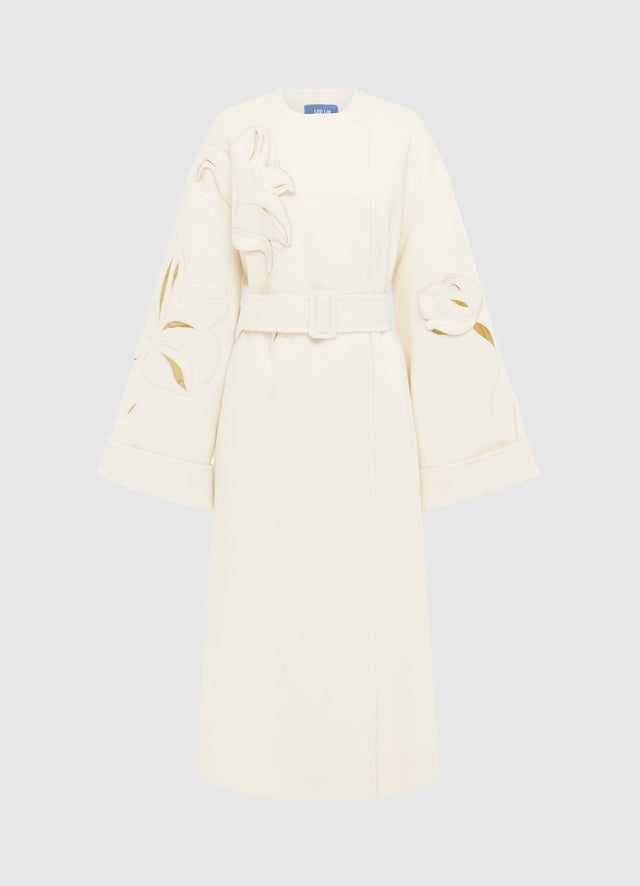 Exclusive LEO LIN Celestine Appliqué Wool Blend Coat - Snow