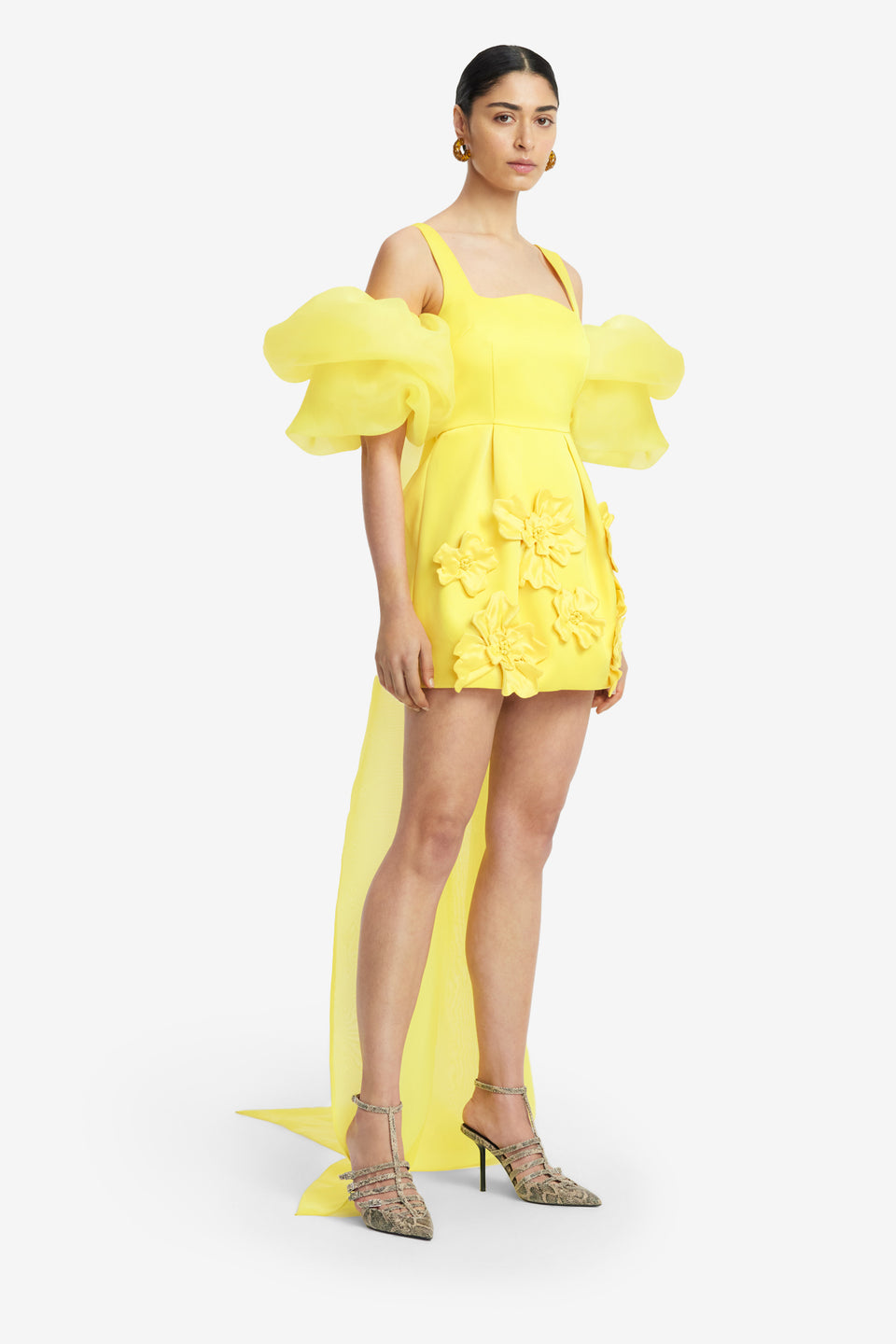 Exclusive LEO LIN Leonora Organza Puff Sleeve Cape - Sunshine