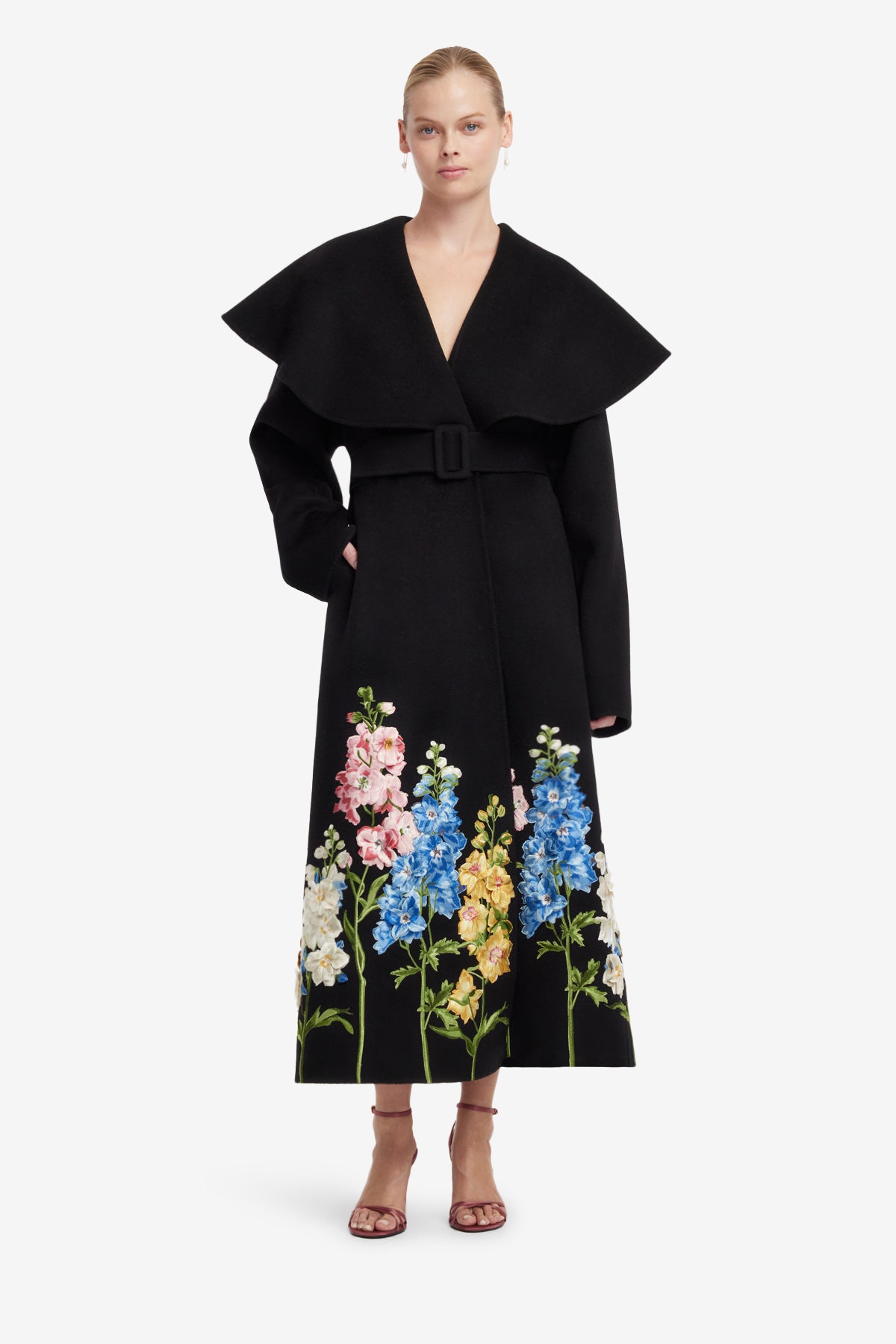 Joan Embroidered Wool Coat - Snapdragon Print in Ebony – LEO LIN