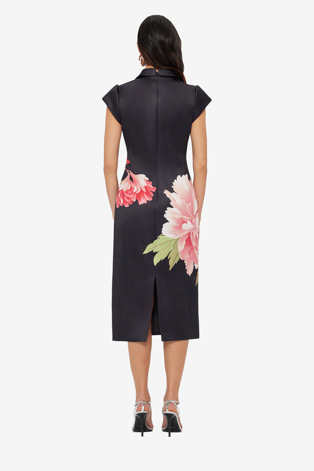 Exclusive LEO LIN Qian Midi Dress - Prosperity Print in Onyx