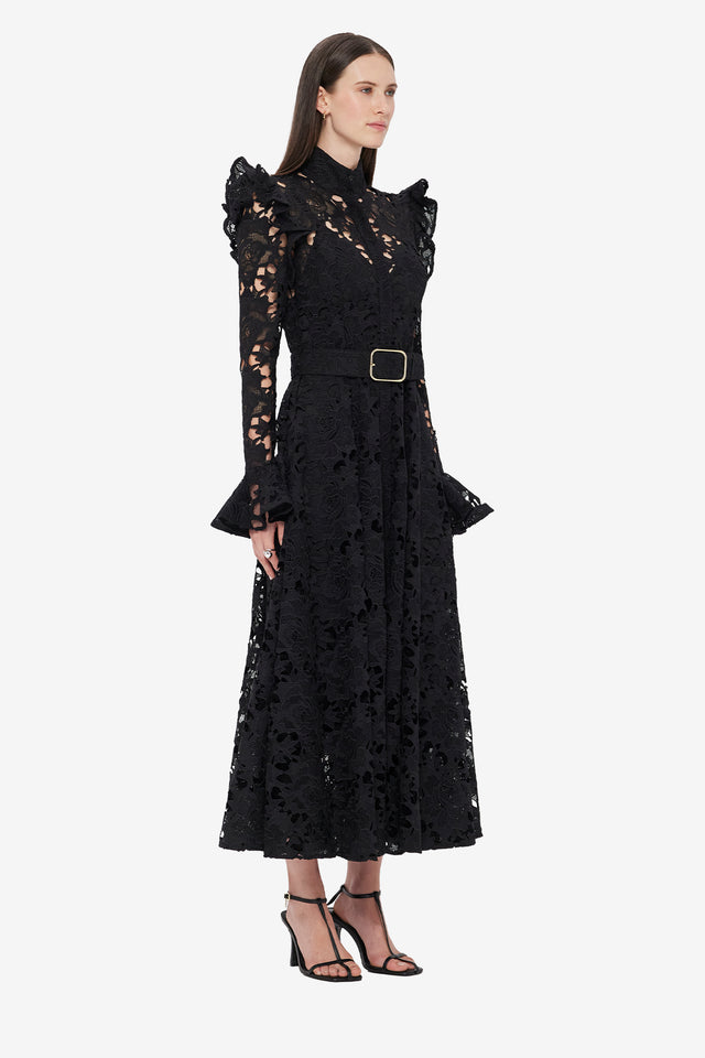 Exclusive LEO LIN Aliyah Lace Butterfly Sleeve Midi Dress - Ebony