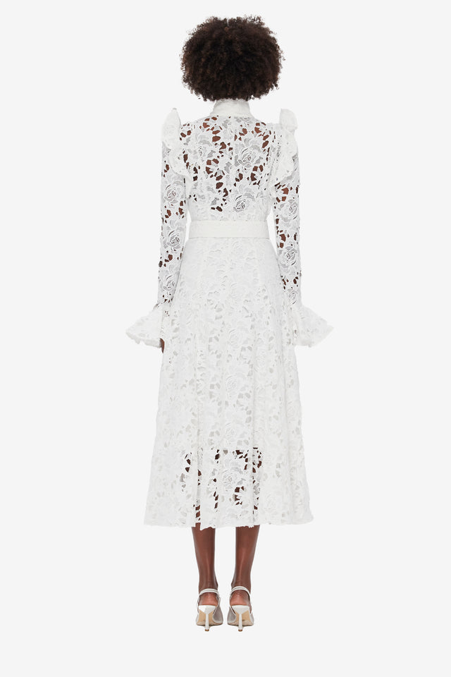 Exclusive LEO LIN Aliyah Lace Butterfly Sleeve Midi Dress - Snow