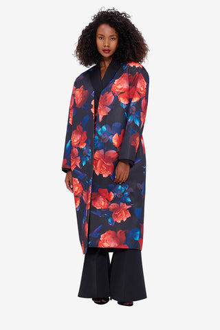 Exclusive LEO LIN Zina Cocoon Coat - Rose Print