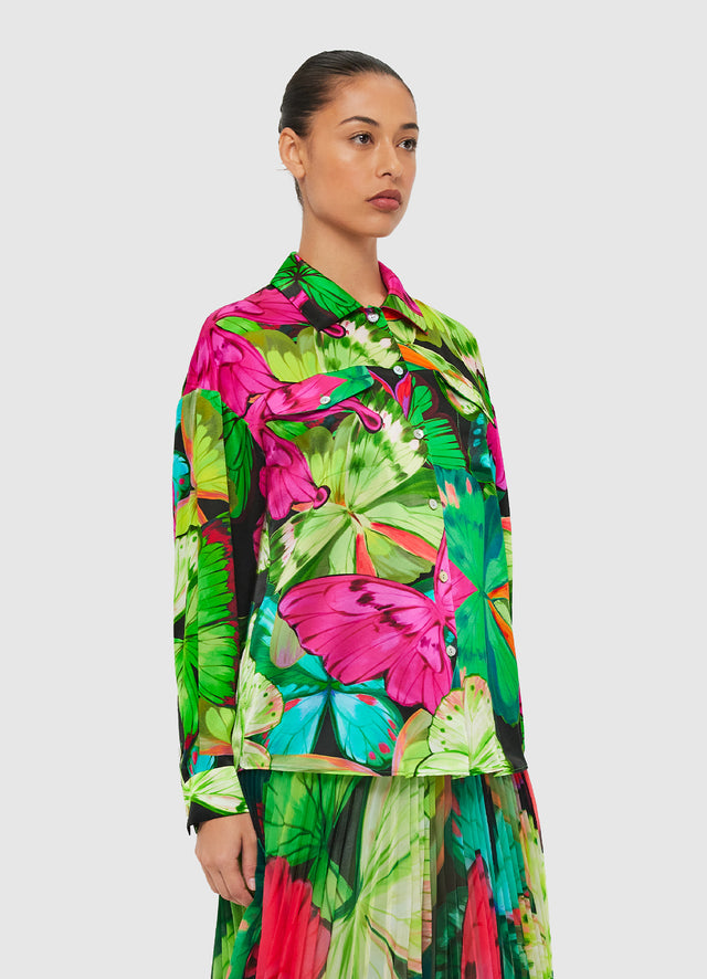 Exclusive Leo Lin Mariella Blouse - Papillon Print in Green