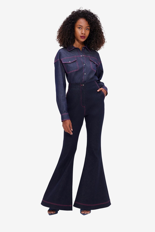 Exclusive LEO LIN Maya Denim Flared Jeans - Indigo