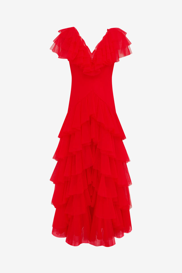 Exclusive LEO LIN Rosa Ruffled Maxi Dress - Red