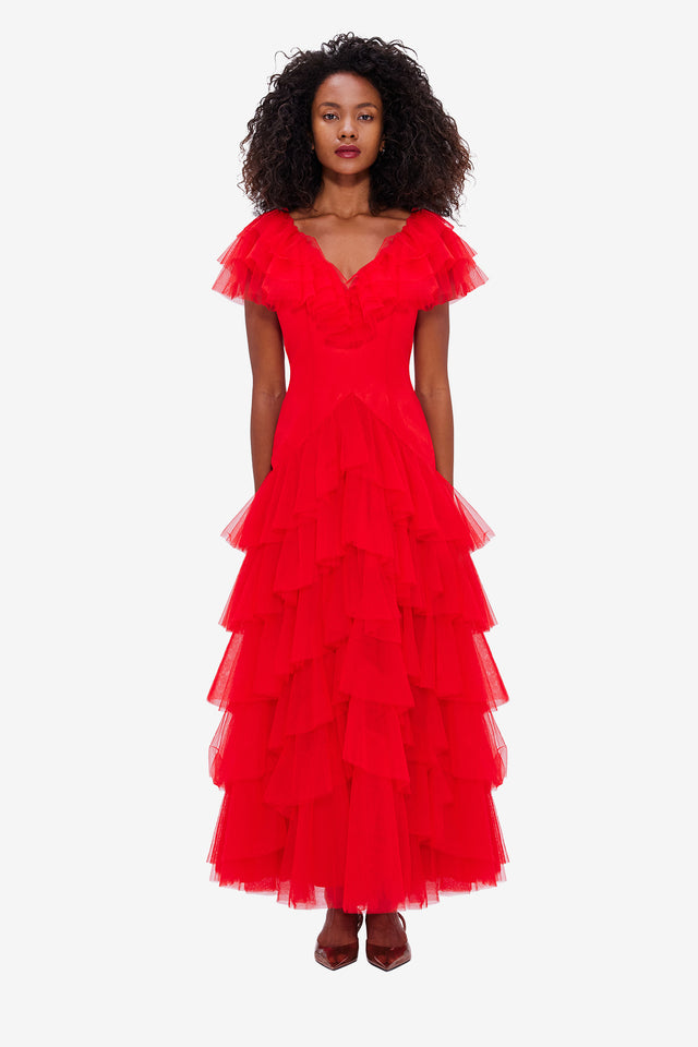 Exclusive LEO LIN Rosa Ruffled Maxi Dress - Red