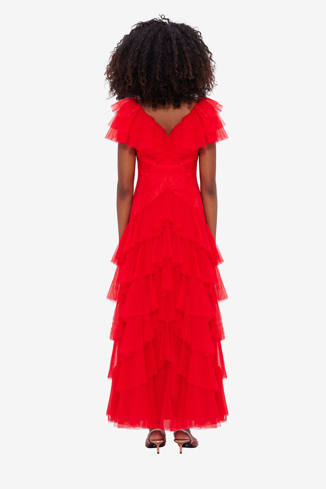 Exclusive LEO LIN Rosa Ruffled Maxi Dress - Red