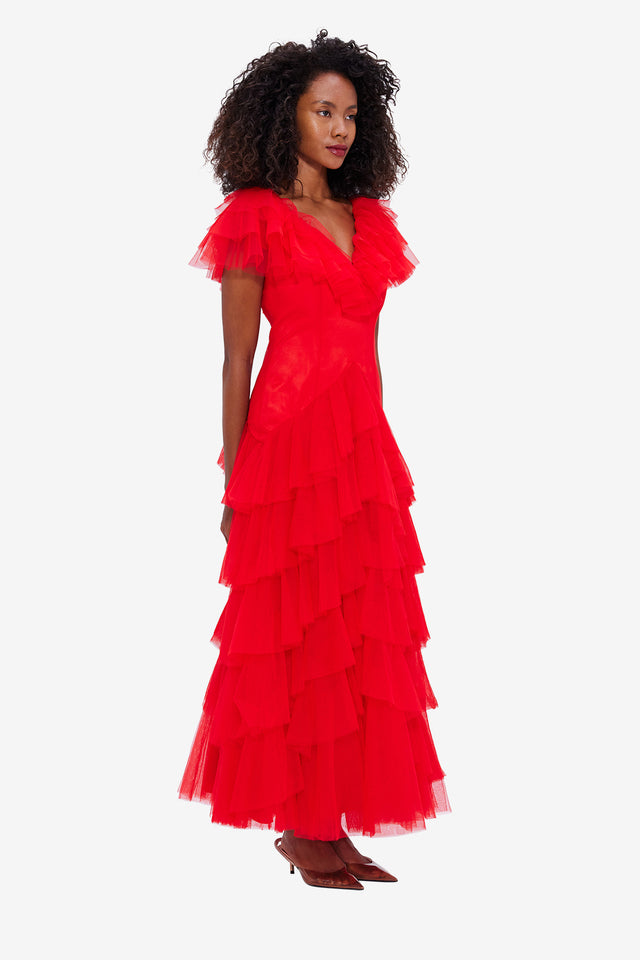 Exclusive LEO LIN Rosa Ruffled Maxi Dress - Red