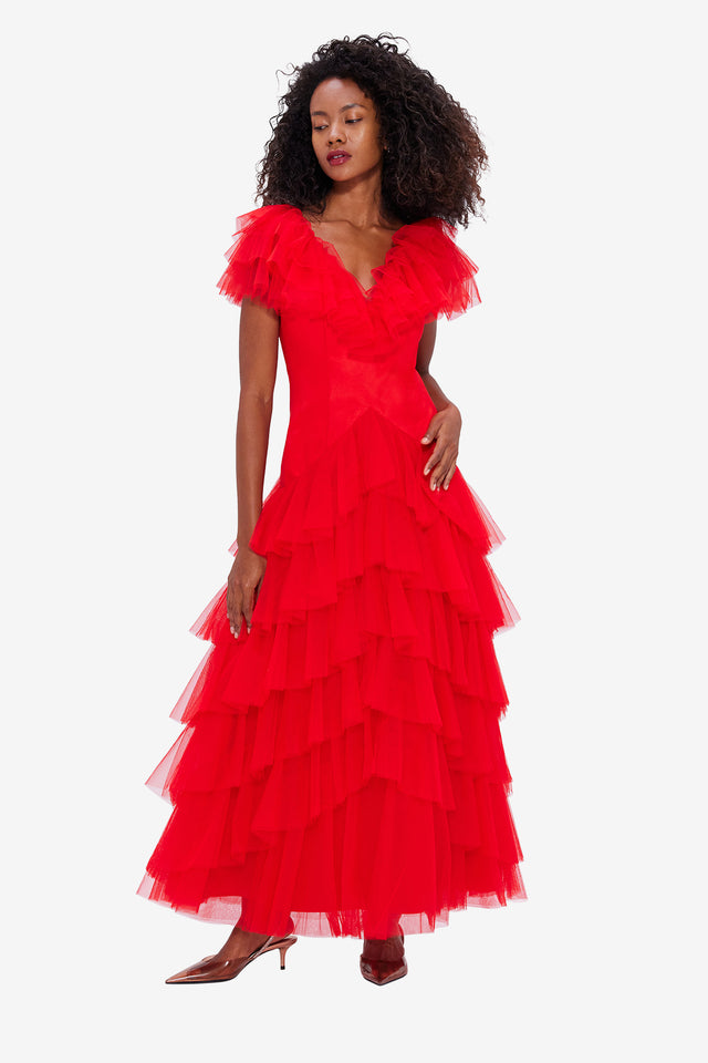 Exclusive LEO LIN Rosa Ruffled Maxi Dress - Red