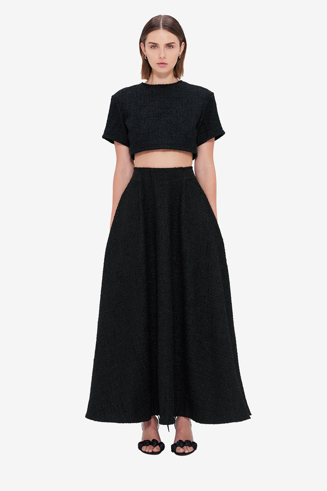Exclusive LEO LIN Indie Tweed Sleeve Top - Ebony