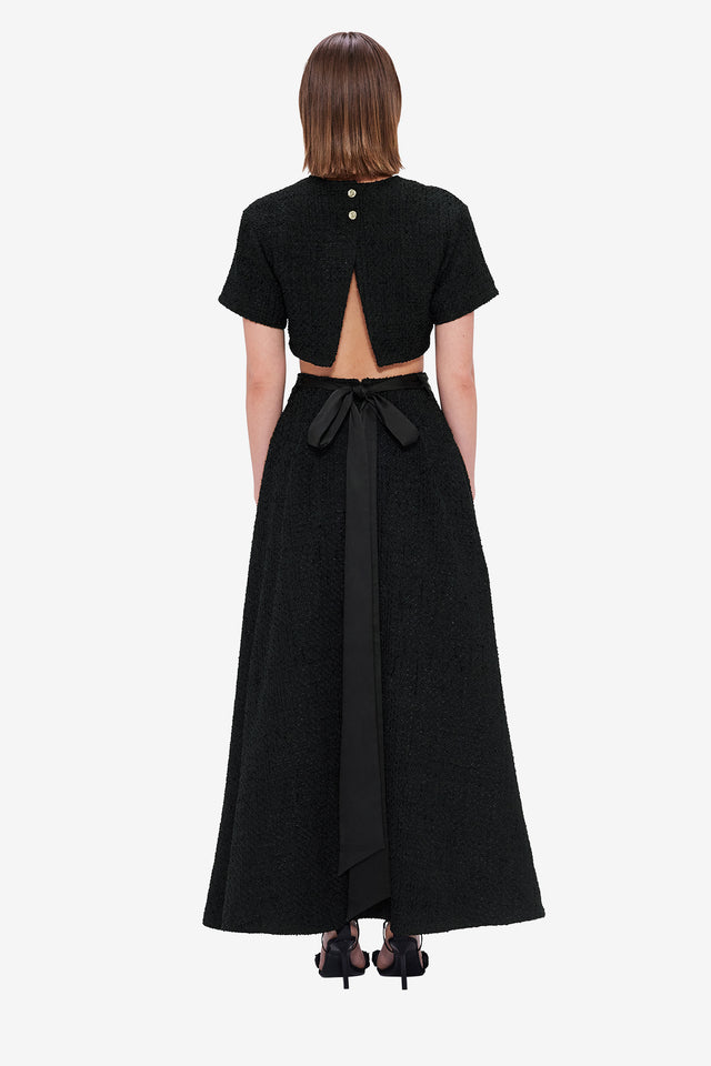 Exclusive LEO LIN Indie Tweed Sleeve Top - Ebony