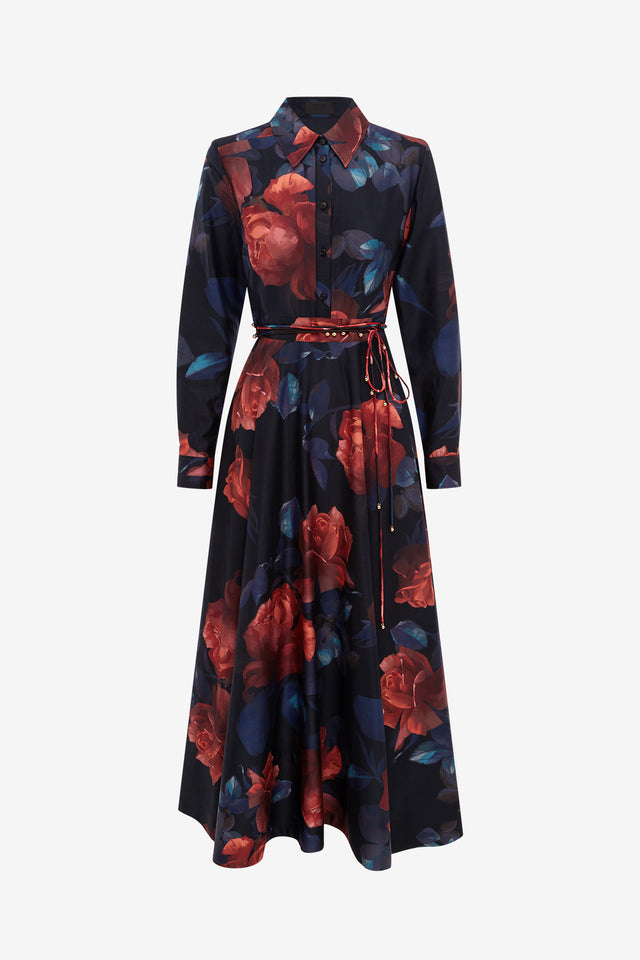 Exclusive LEO LIN Zara Shirt Midi Dress - Rose Print