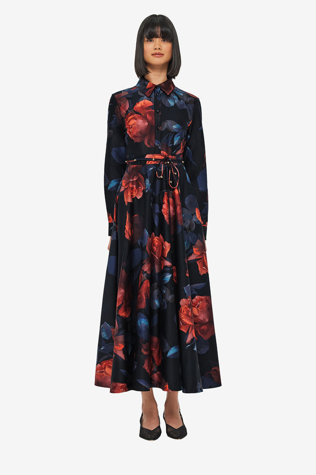 Exclusive LEO LIN Zara Shirt Midi Dress - Rose Print