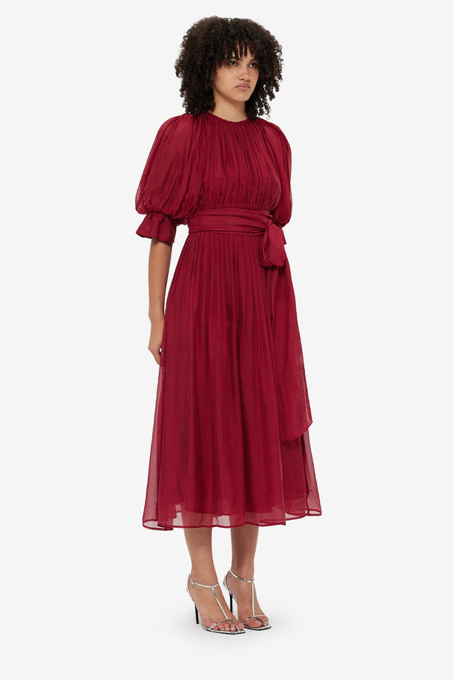 Exclusive LEO LIN Emma Midi Dress - Burgundy