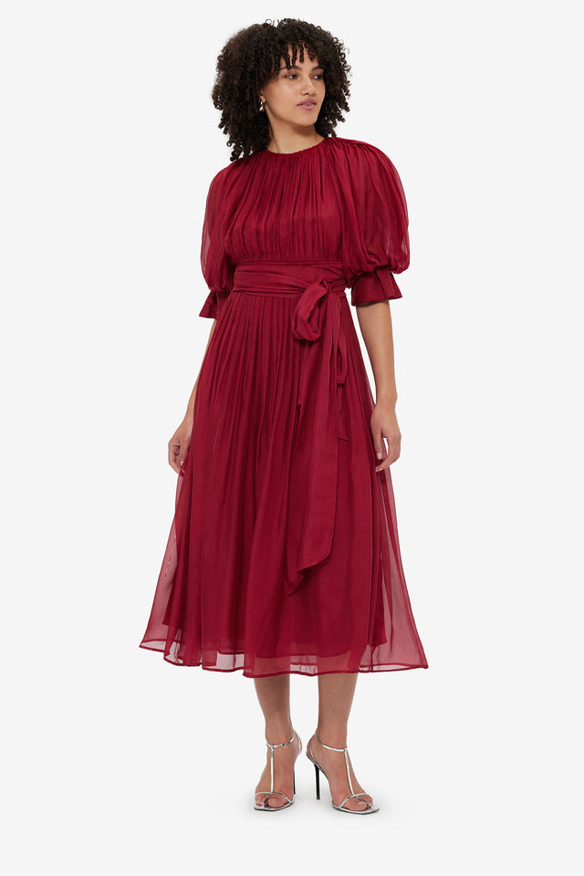 Exclusive LEO LIN Emma Midi Dress - Burgundy