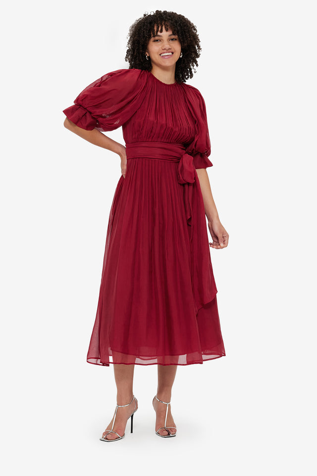 Exclusive LEO LIN Emma Midi Dress - Burgundy