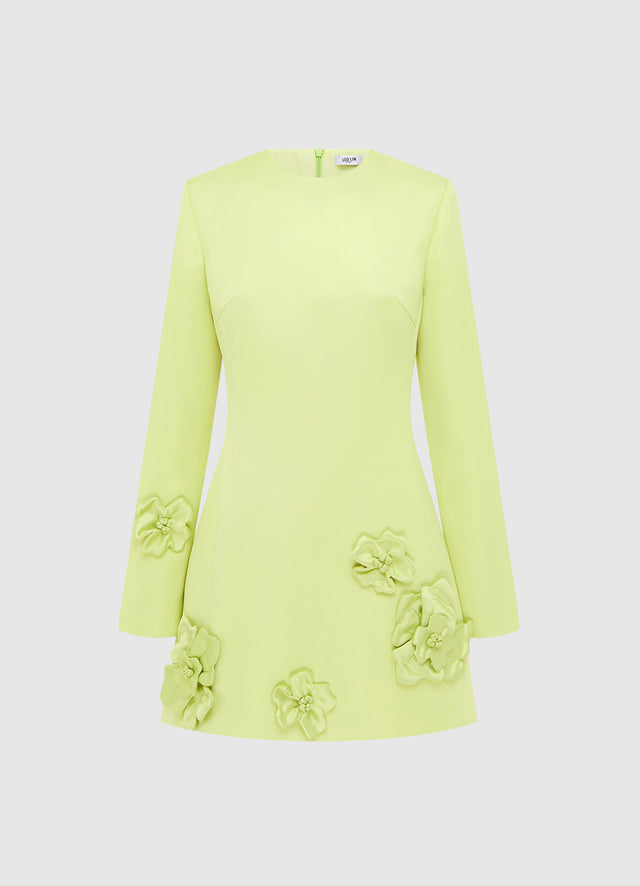 Exclusive LEO LIN Aliza Long Sleeve Petal Mini Dress - Chartreuse