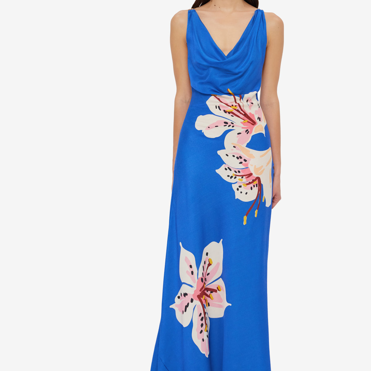 Imogen Gown - Lily Print in Cobalt LEO LIN Imogen Gown - Lily Print in Cobalt LEO LIN