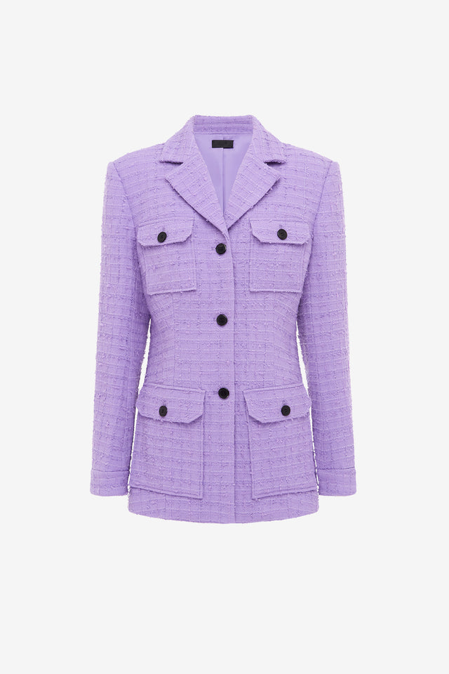 Exclusive LEO LIN Edith Tweed Pocket Blazer - Violet