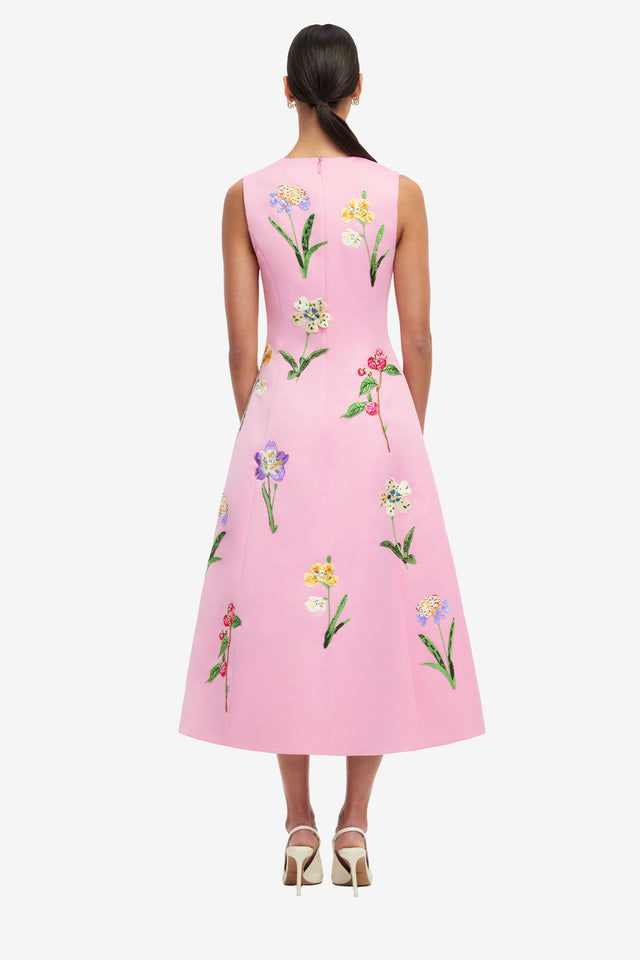 Cleo Embellished Sleeveless Midi Dress - Wild Flower in Flamingo