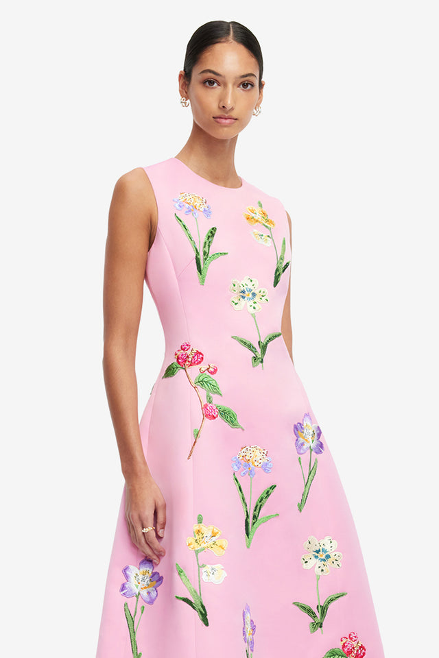 Cleo Embellished Sleeveless Midi Dress - Wild Flower in Flamingo