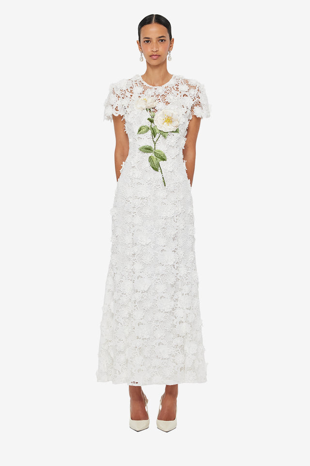 Monique Embroidered Lace Maxi Dress - Snow