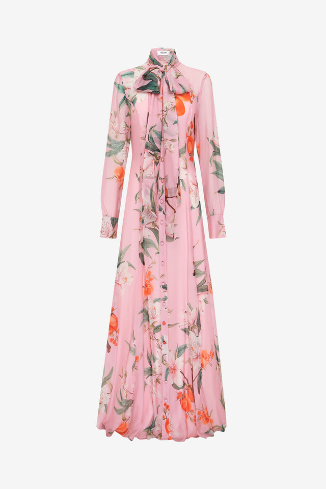 Exclusive LEO LIN Lilith Tie Neck Maxi Dress - Lavish Print in Pink