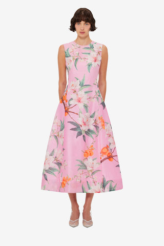 Cleo Printed Sleeveless Midi Dress - Lavish Print in Pink