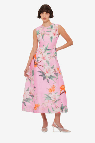 Cleo Printed Sleeveless Midi Dress - Lavish Print in Pink