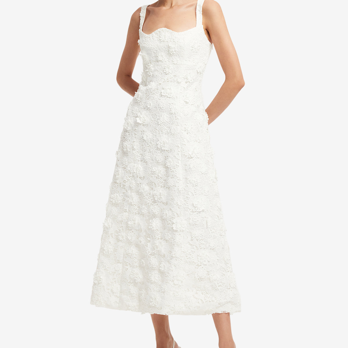 Odette Lace Midi Dress - Snow  LEO LIN
