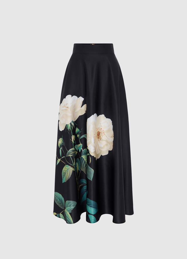 Exclusive LEO LIN Rosalyn Maxi Skirt - White Rose Print
