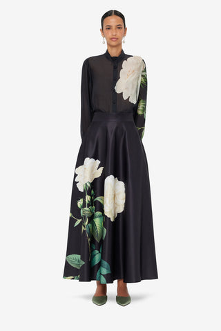 Rosalyn Maxi Skirt - White Rose Print